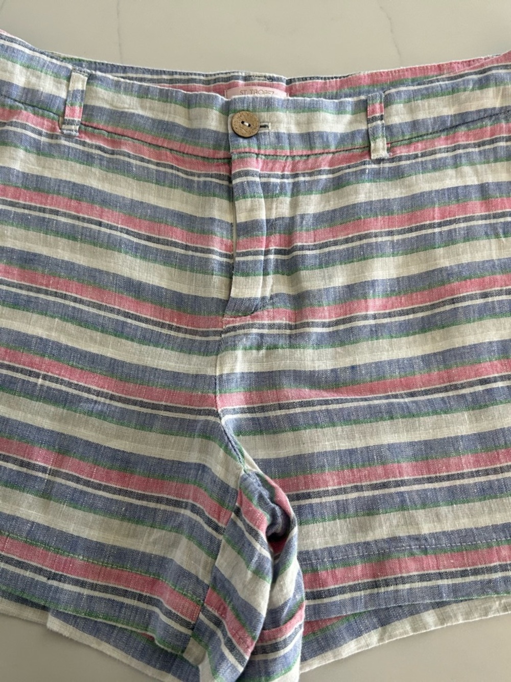 St. Tropez Striped Pastel Linen-Blend  Shorts - Blue, Pink, Green